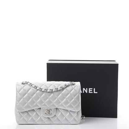 Chanel Metallic Perforated Lambskin Quilted Jumbo Double Flap Light Silver 8 of 8