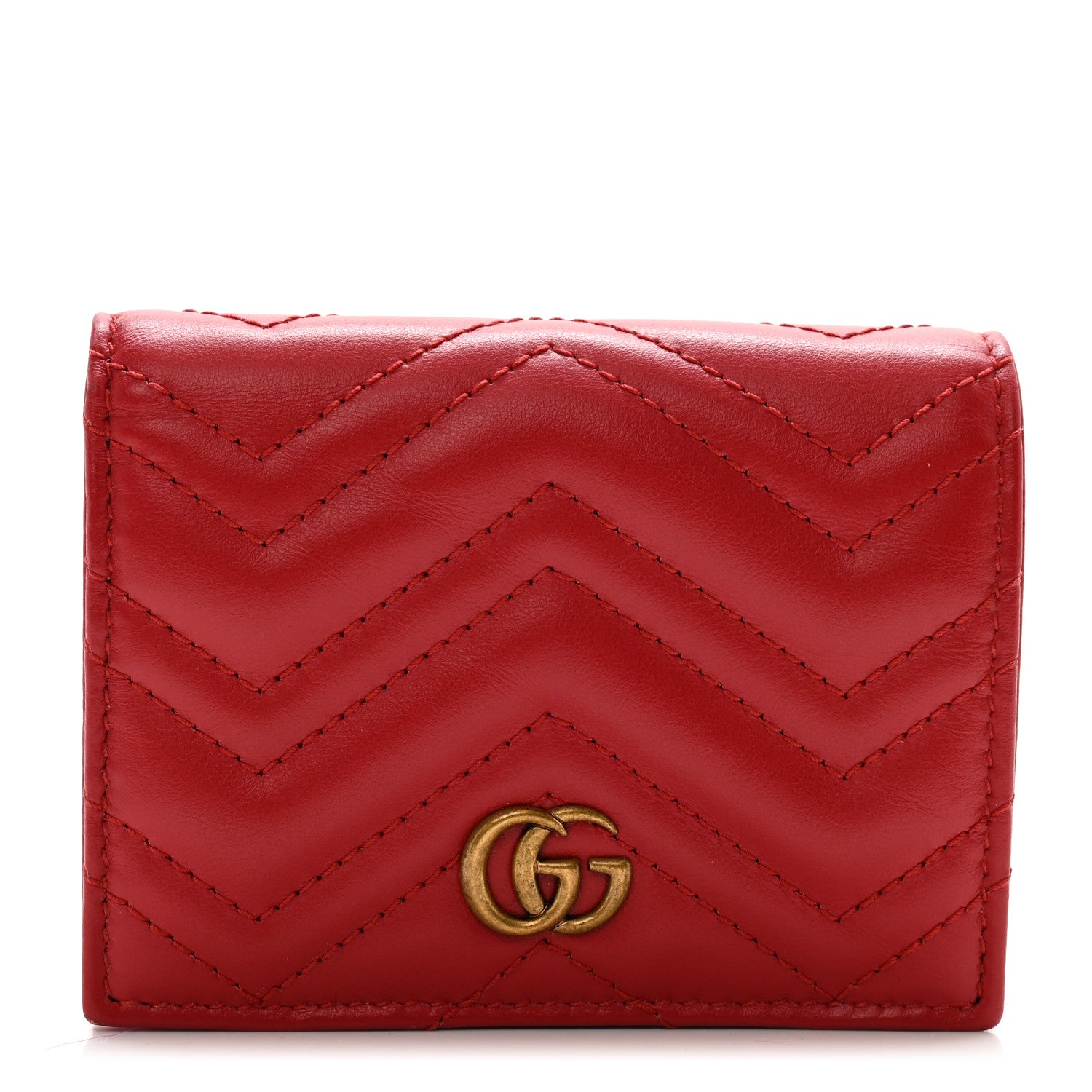 Gucci Calfskin Matelasse GG Marmont Card Case Wallet Hibiscus Red 1 of 10