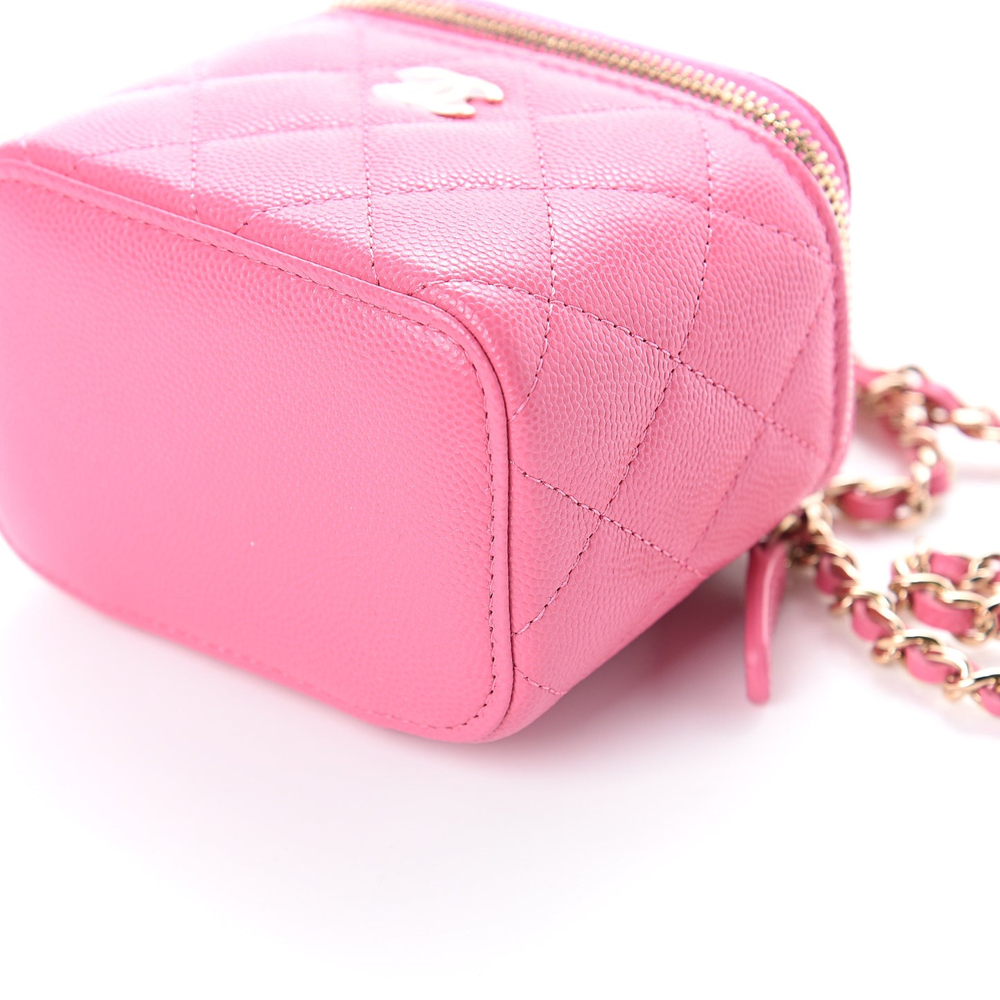 Caviar Quilted Mini Vanity Case With Chain Pink