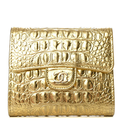 Chanel Metallic Calfskin Crocodile Embossed Cocodile Compact Flap Wallet Gold 1 of 7