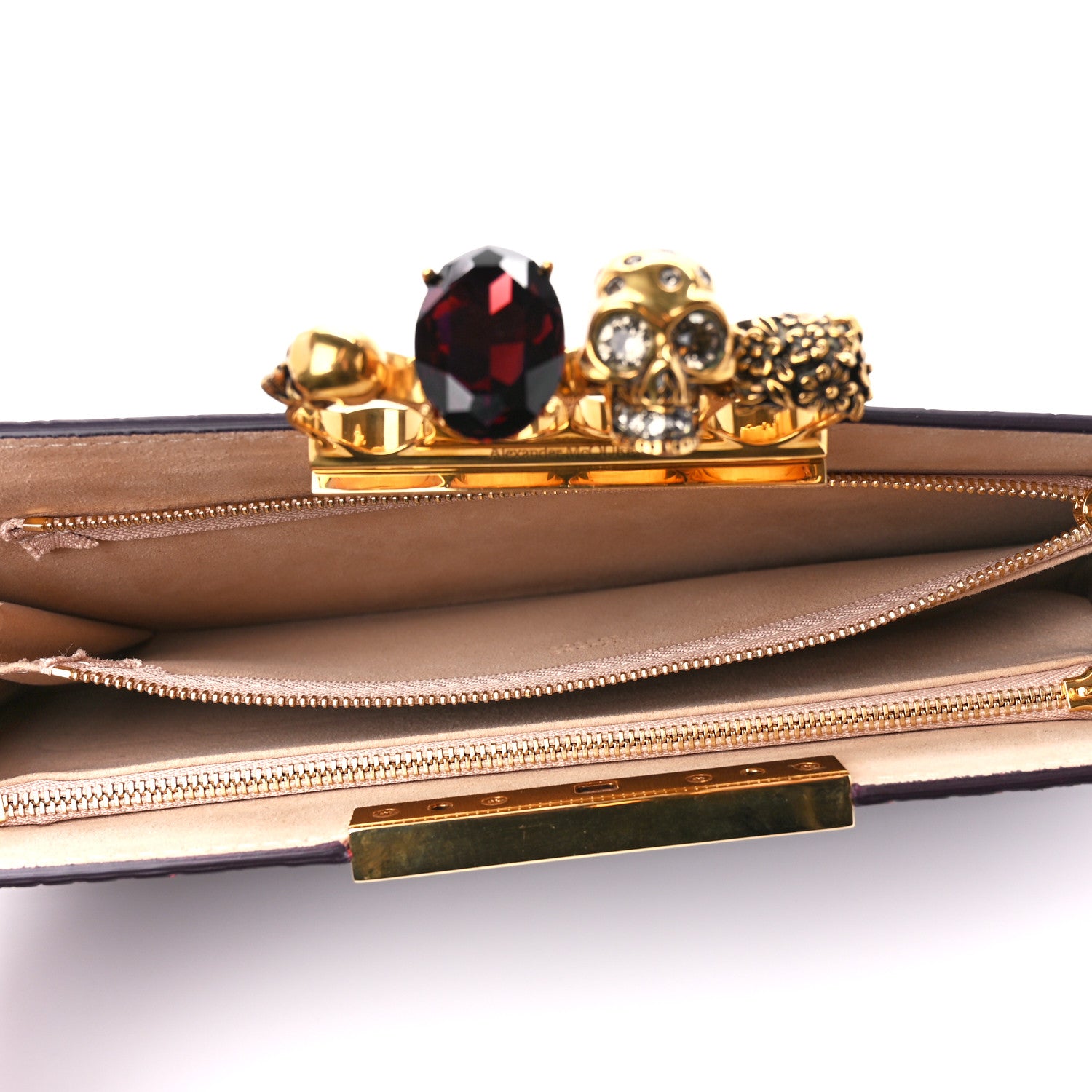 Alexander McQueen Calfskin Crocodile Embossed Knuckle Flat Clutch Burgundy 6 of 11