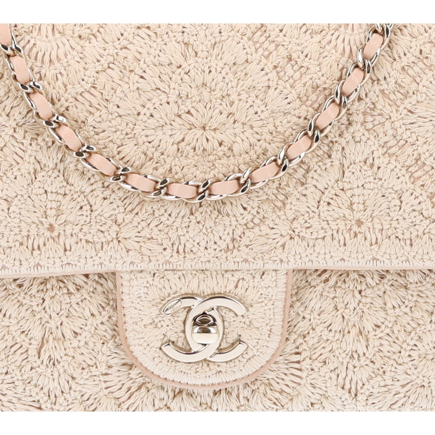 Crochet Embroidered Camelia Small Rectangular Flap Ecru