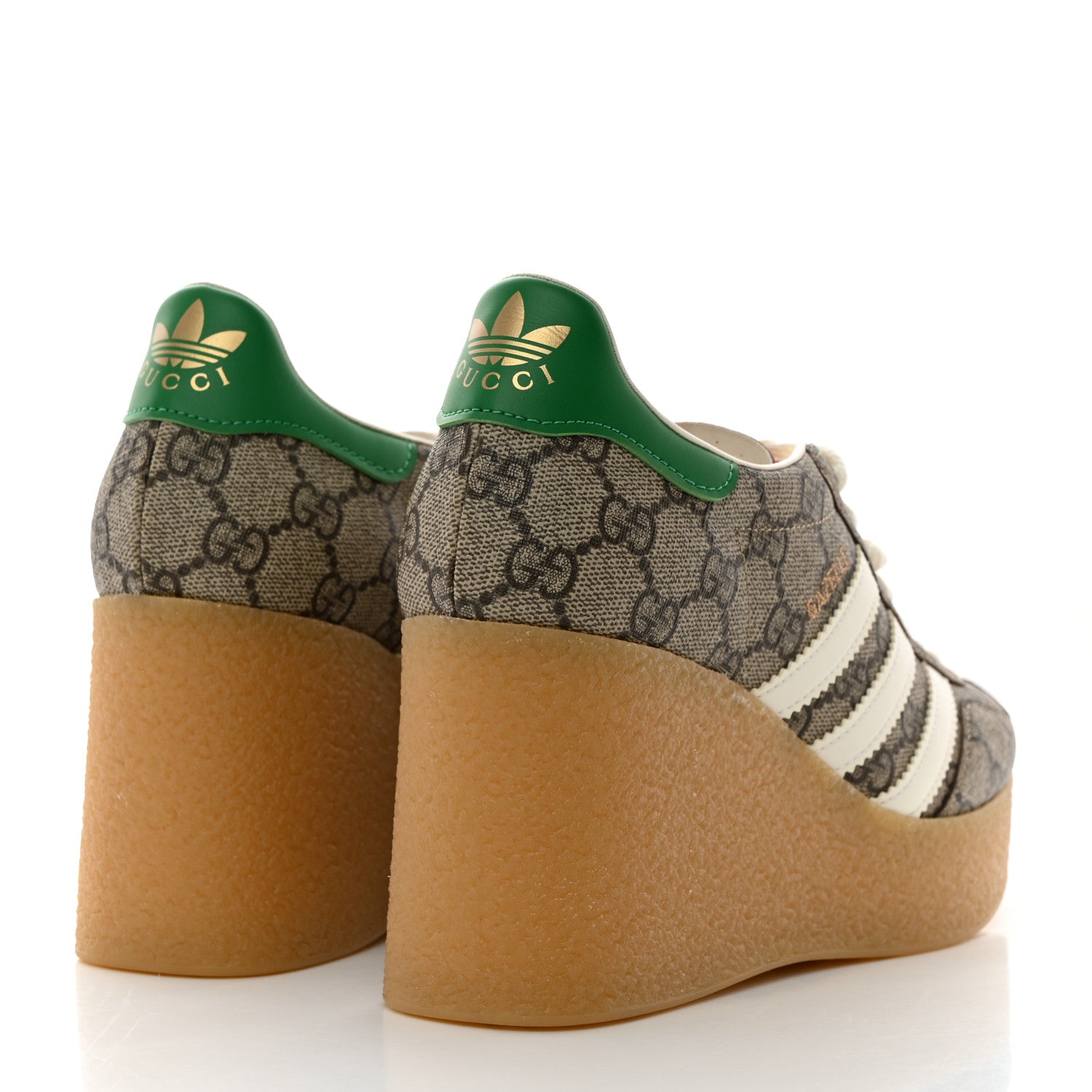Gucci X ADIDAS GG Supreme Monogram Gazelle Wedge Sneakers 36 Beige Ebony Off White New Shamarock 4 of 8