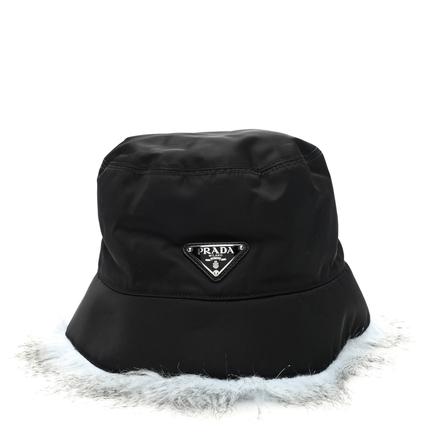 Re-Nylon Faux Fur Metal Triangle Logo Womens Bucket Hat L Black Astro