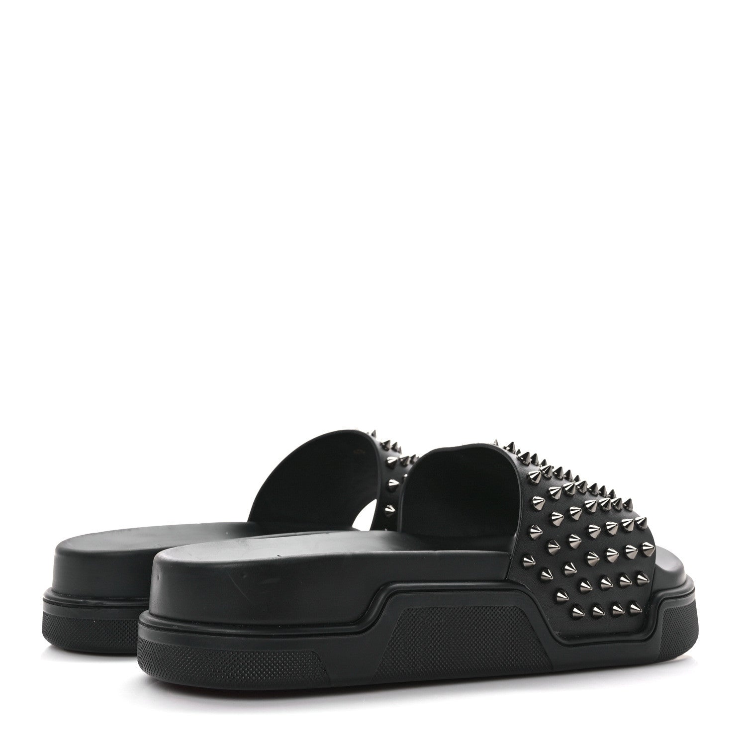 Christian Louboutin Calfskin Studded Mens Pool Fun Platform Flat Slide Sandals 43 Black 4 of 8