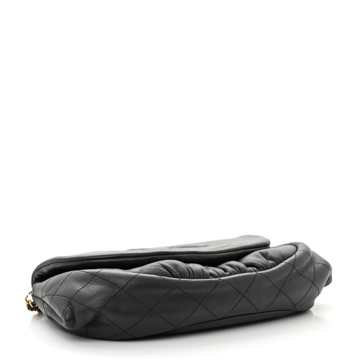 Lambskin Quilted Half Moon Wallet On Chain WOC Dark Grey