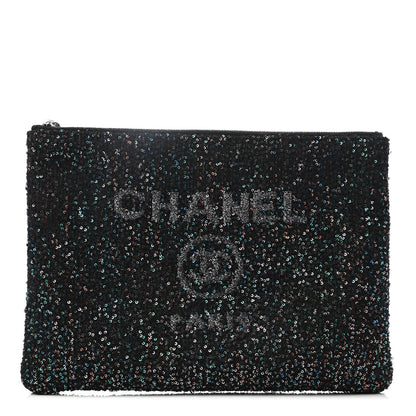 Chanel Canvas Sequin Medium Deauville Cosmetic Pouch Black 1 of 7