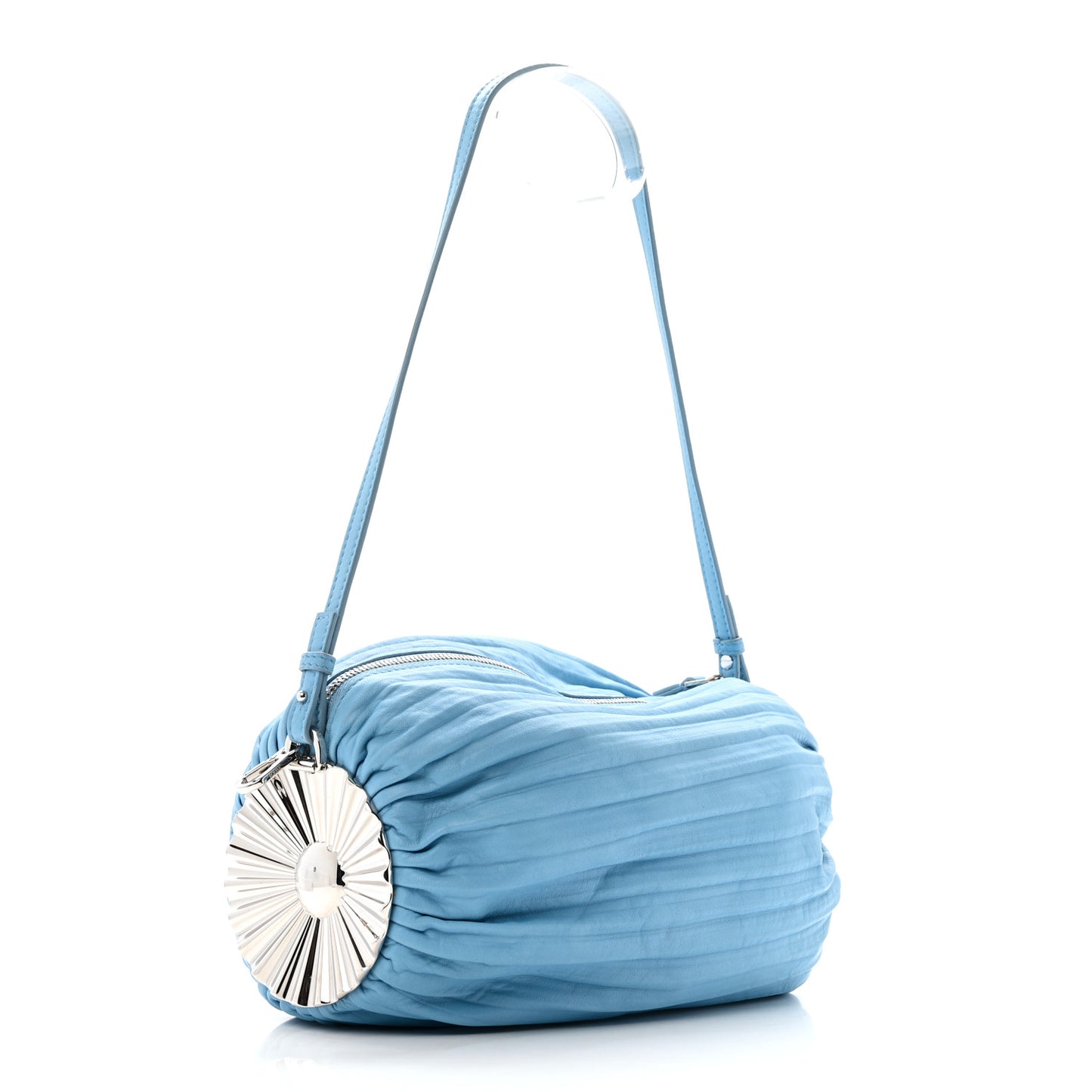 Lambskin Pleated Bracelet Pouch Shoulder Bag Soft Blue