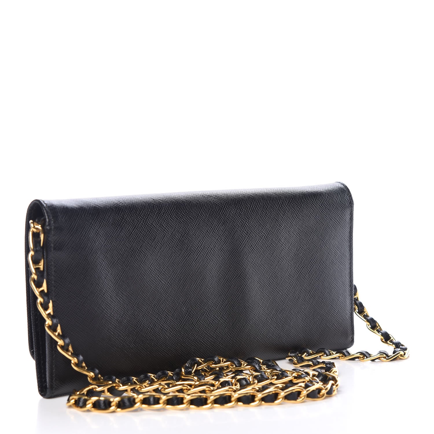 Prada Saffiano Metal Oro Chain Wallet Black 3 of 10