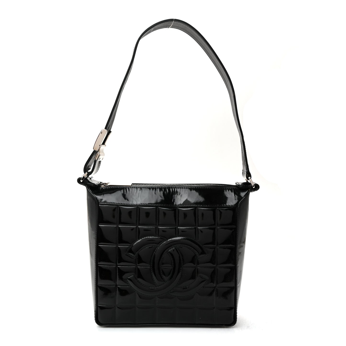 Patent Quilted Small Chocolate Bar Shoulder Bag Black
