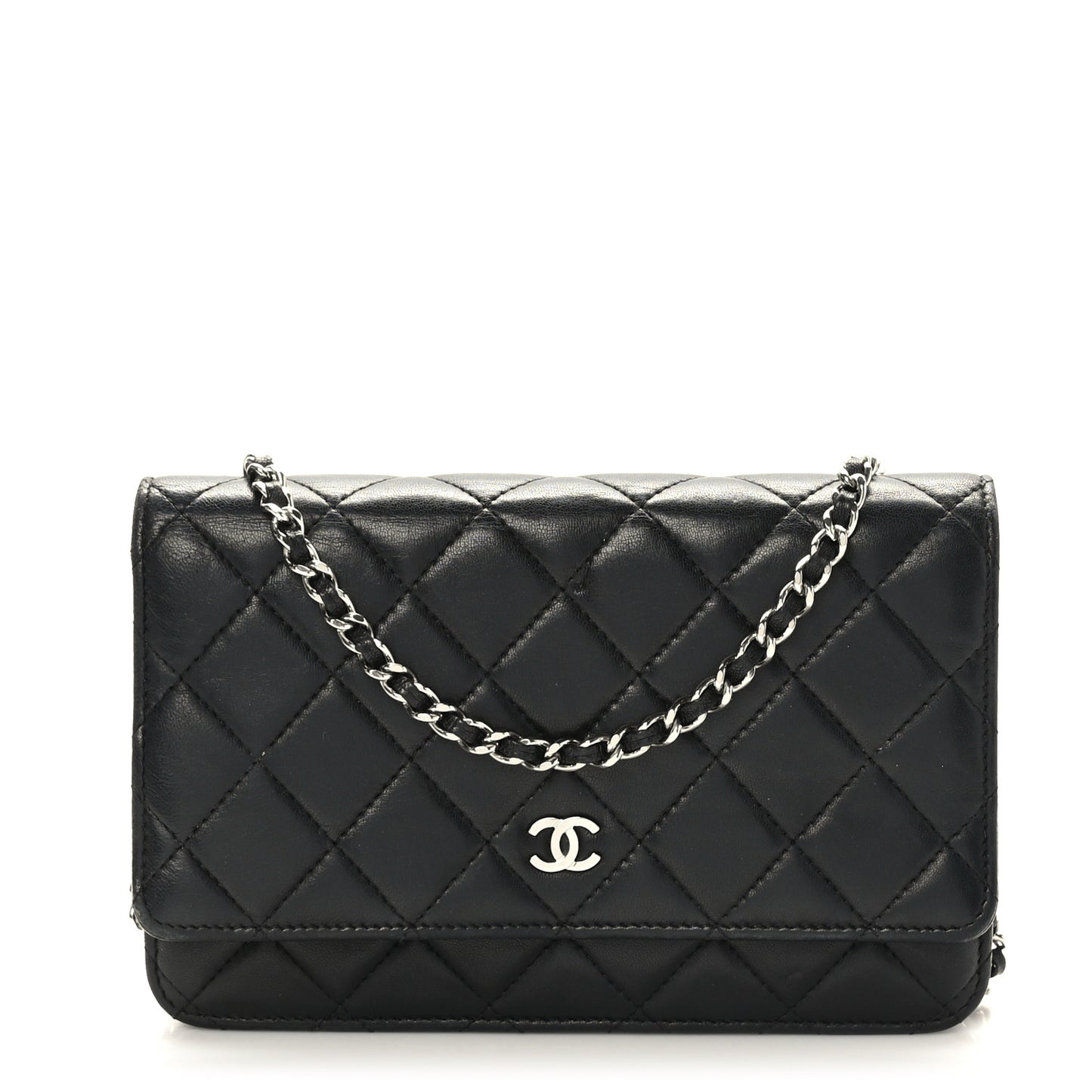 Lambskin Quilted Wallet On Chain WOC Black
