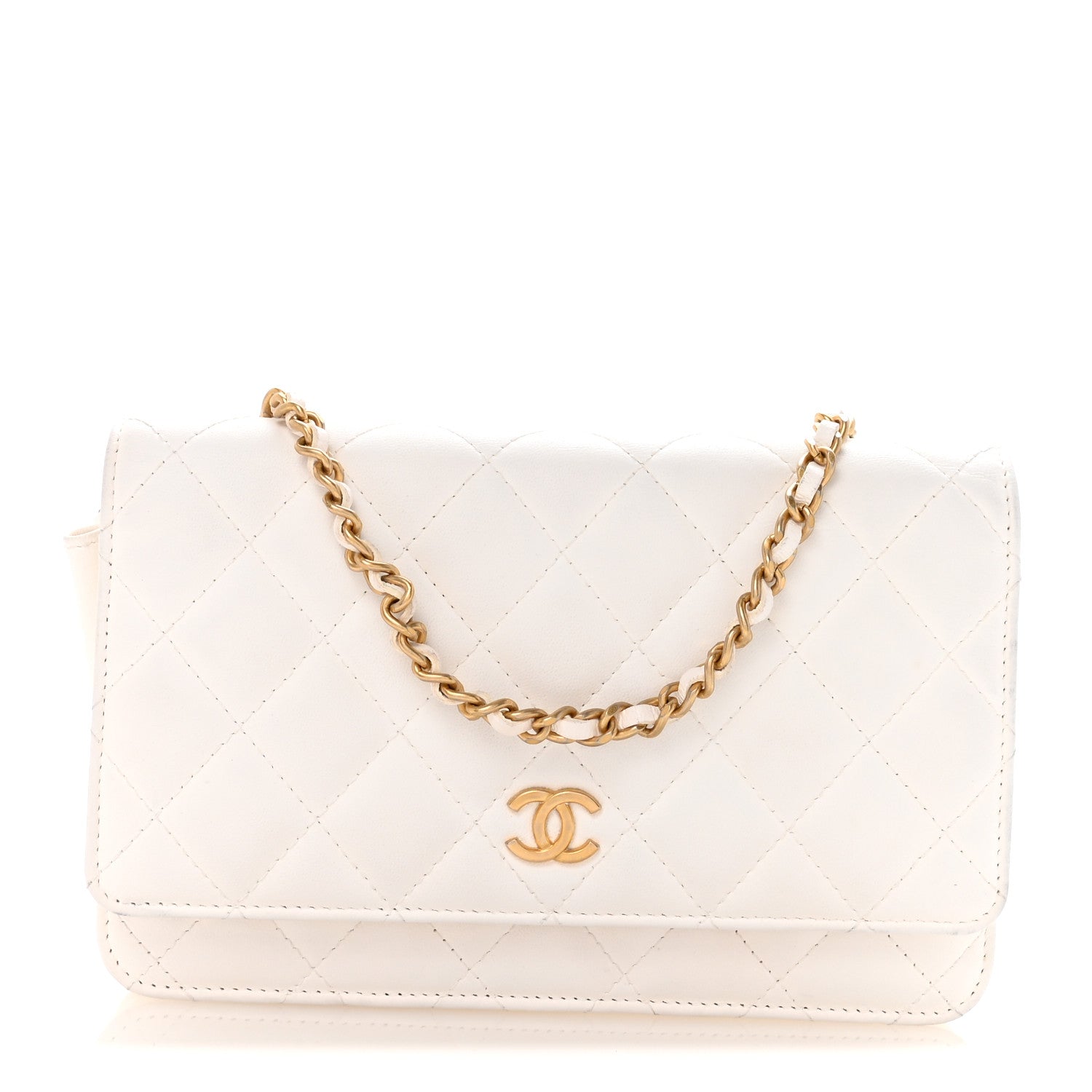 Chanel Lambskin Quilted Romance Wallet On Chain WOC White 1 of 12