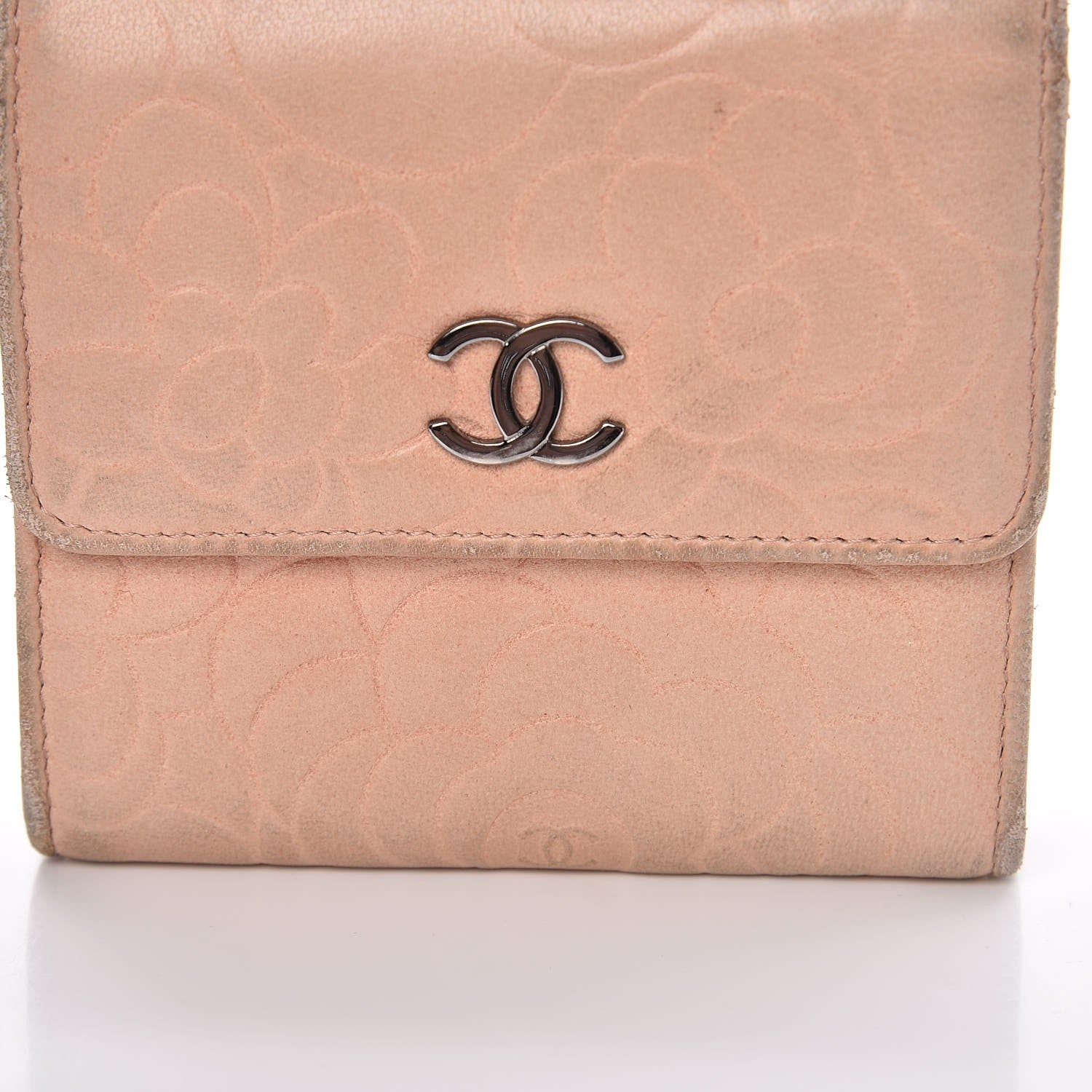 Chanel Lambskin Camellia Embossed Small Double Wallet Pink 12 of 20