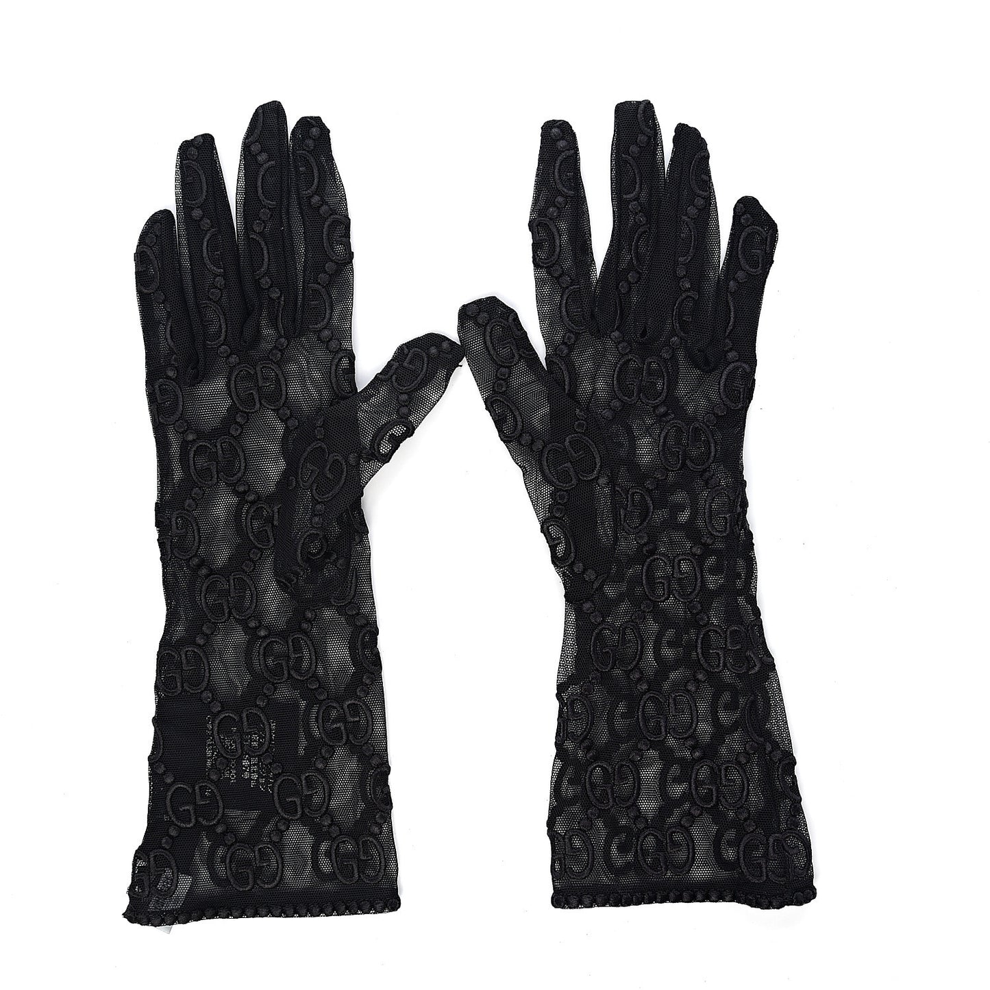 GG Monogram Tule Sheer Gloves M Black
