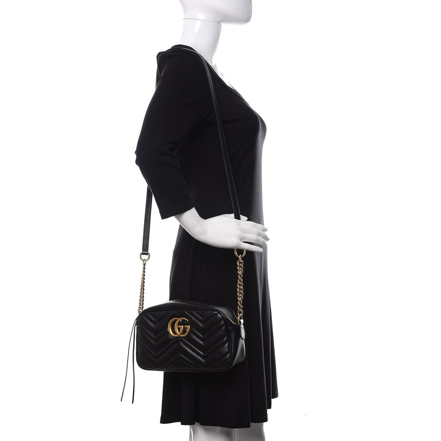 Calfskin Matelasse Small GG Marmont Chain Shoulder Bag Black