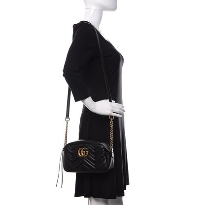 Gucci Calfskin Matelasse Small GG Marmont Chain Shoulder Bag Black 2 of 10