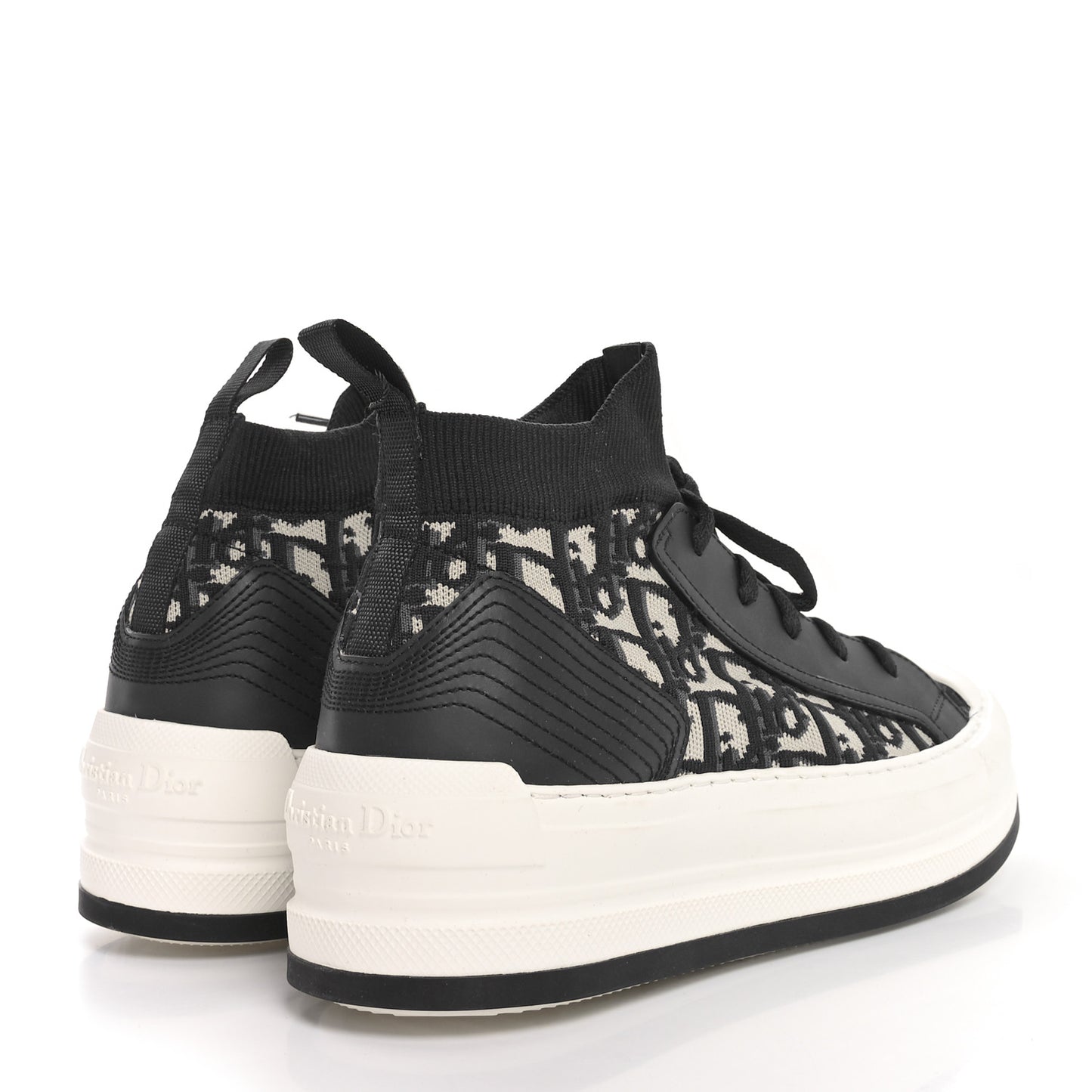 Technical Knit Calfskin Oblique Womens Walk'n Dior Mid Top Sneakers 38 Deep Blue