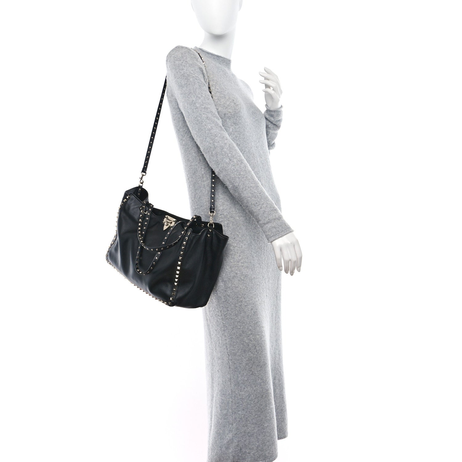 Valentino Garavani Vitello Medium Rockstud Tote Black 2 of 8
