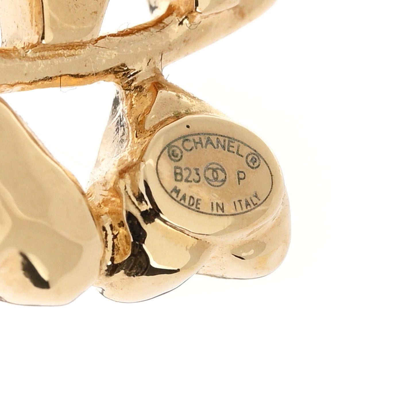 Crystal Heart Cha-Nel Logo Earrings Gold