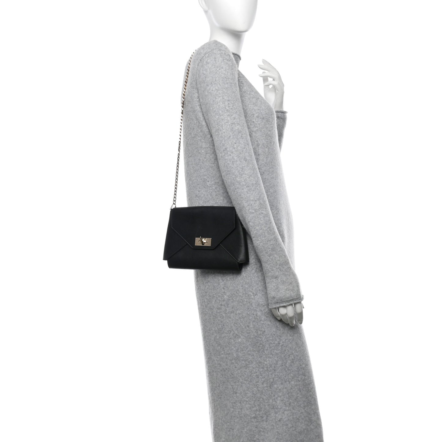 Calfskin Shark Lock Chain Bag Black