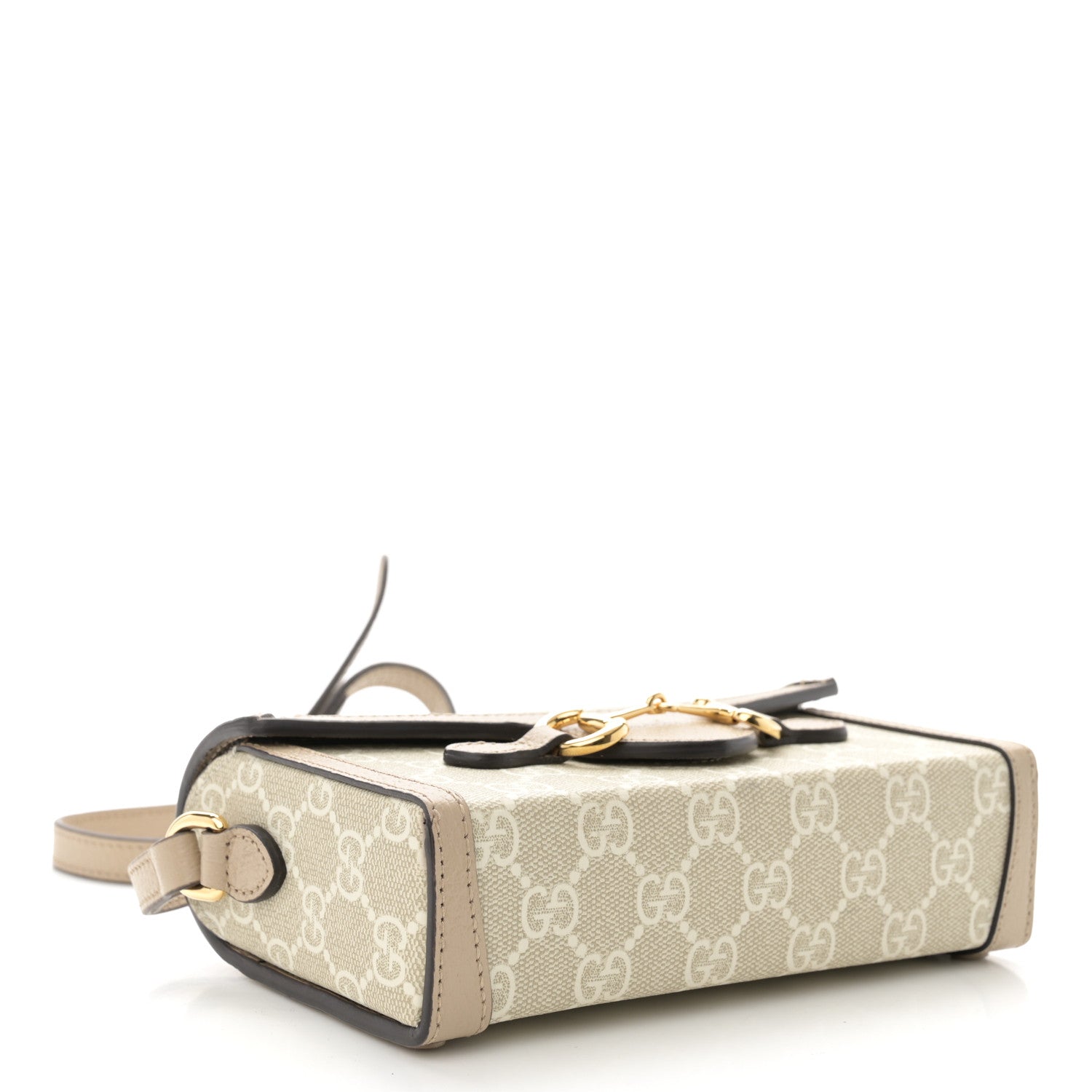 Gucci GG Supreme Monogram Textured Dollar Calfskin Mini Horsebit 1955 Shoulder Bag Beige Mystic White Oatmeal 4 of 11