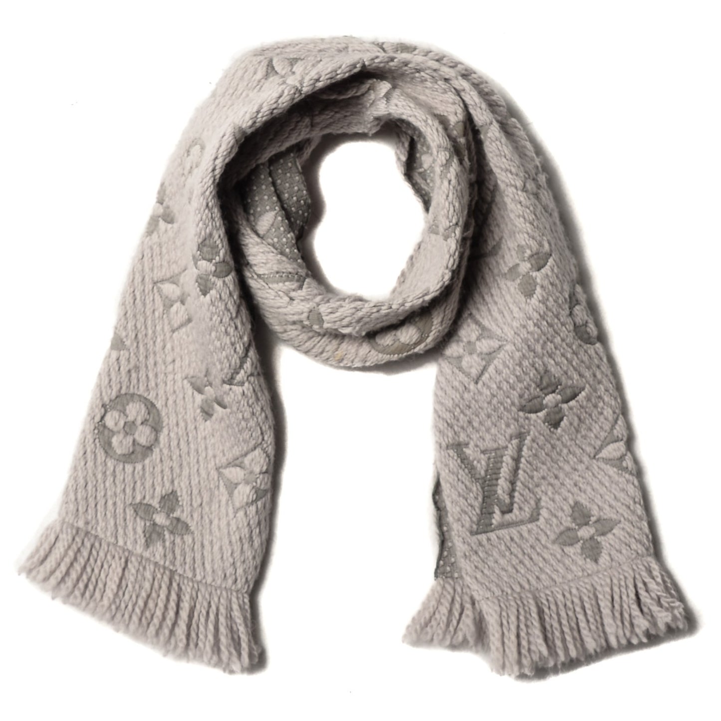 Wool Silk Logomania Scarf Pearl Grey