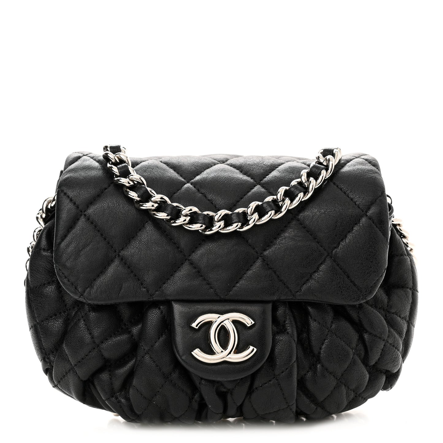 Washed Lambskin Quilted Mini Chain Around Messenger Black