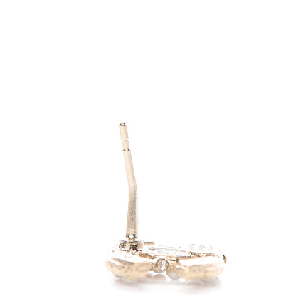 Chanel Metal Graduated Pearl Crystal CC Earrings Light Gold 5 of 6
