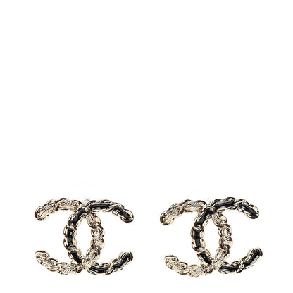 Chanel Enamel Metal Chain French New Wave CC Earrings Black Gold 1 of 4