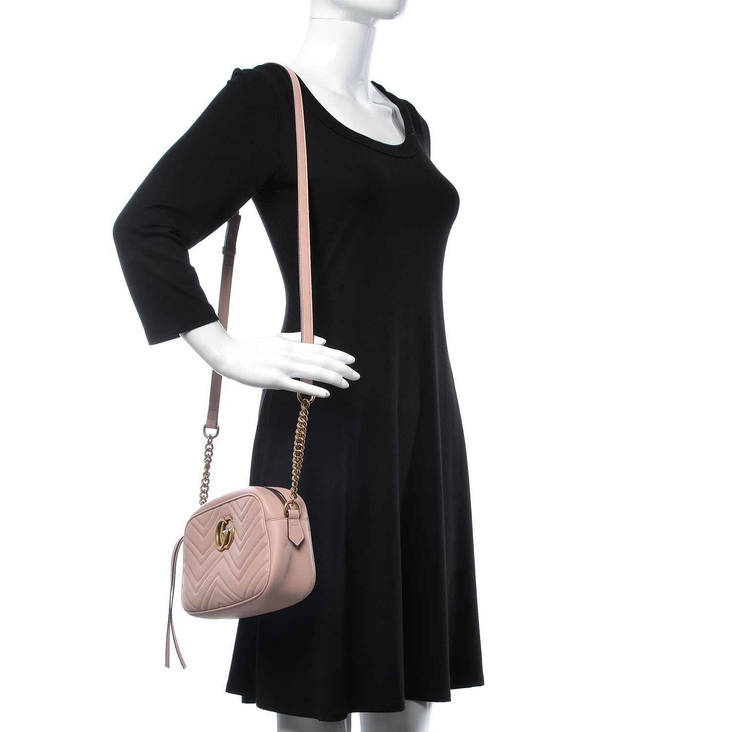 Gucci Calfskin Matelasse Small GG Marmont Chain Shoulder Bag Perfect Pink 2 of 7