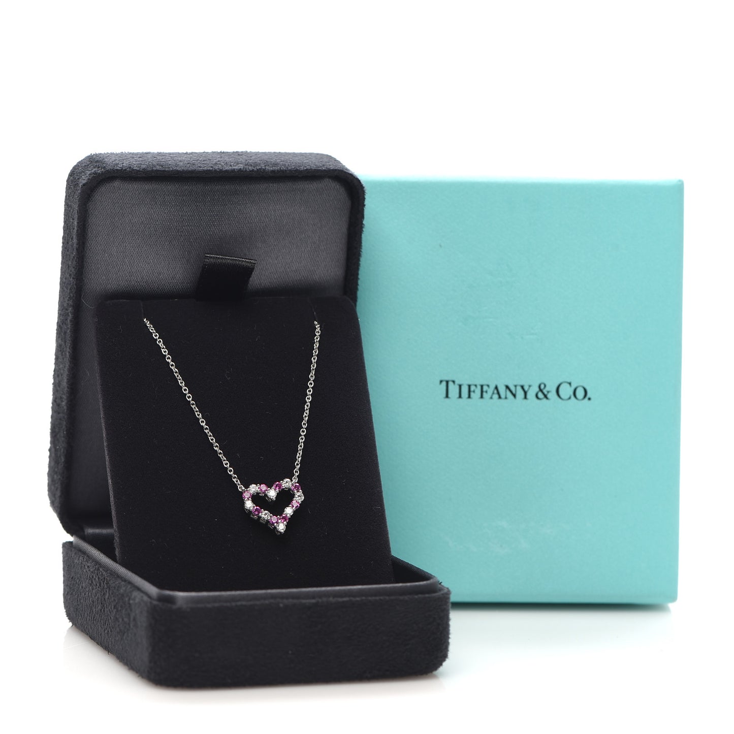 Platinum Diamond Pink Sapphire Mini Heart Pendant Necklace