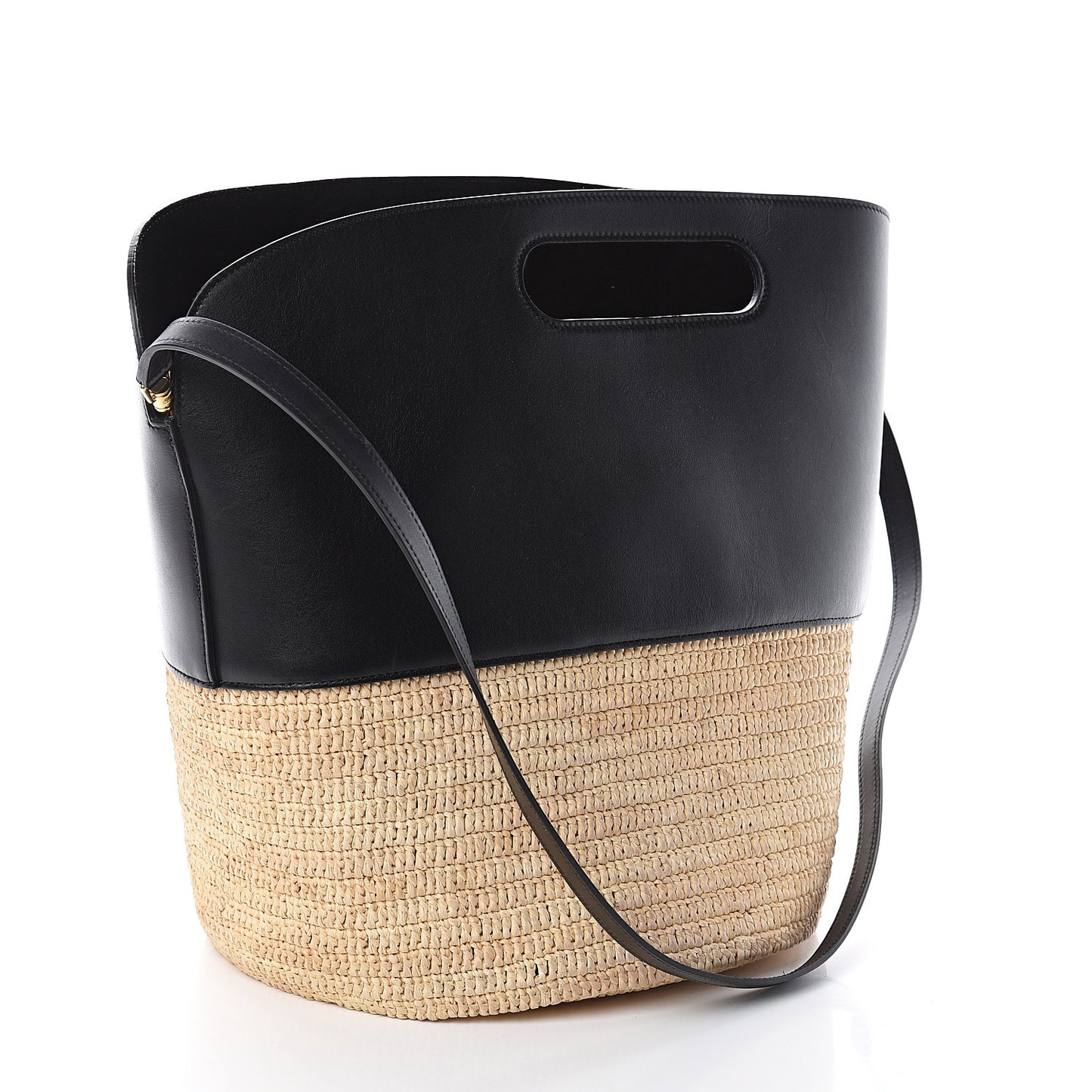Raffia Calfskin Basket Bag Natural Black