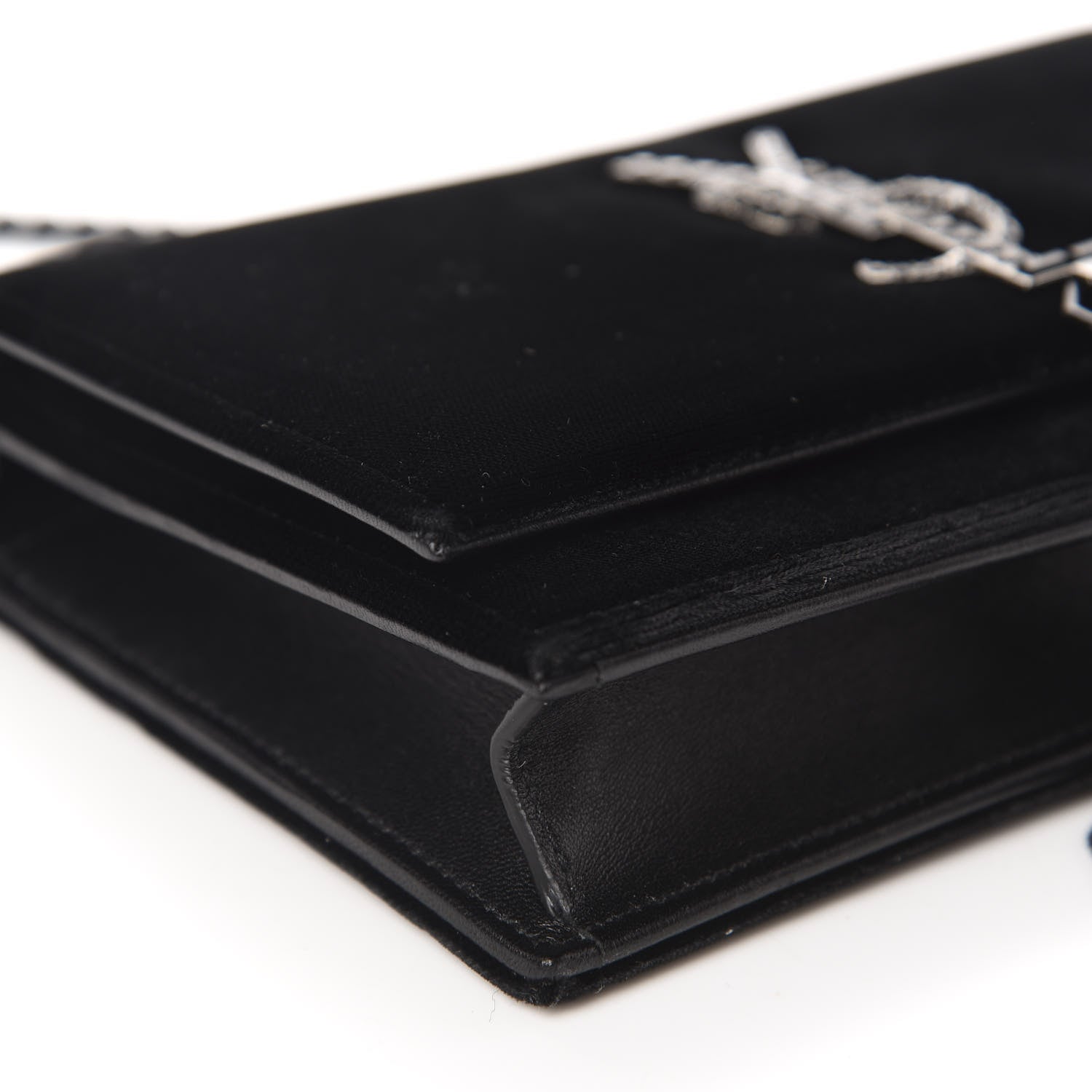Saint Laurent Velvet Crystal Monogram Kate Tassel Chain Wallet Black 6 of 10