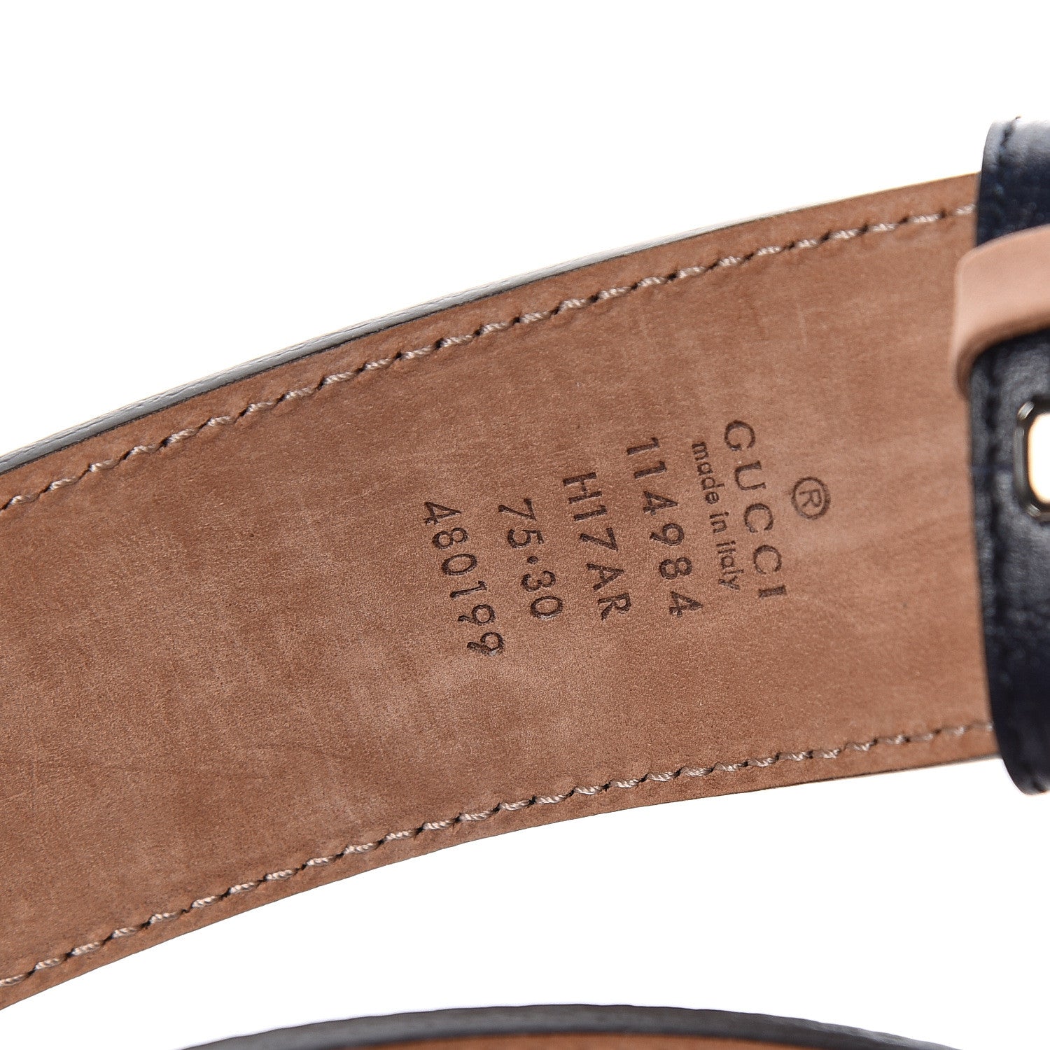 Gucci Calfskin Web Interlocking G Belt 75 30 Navy 6 of 6