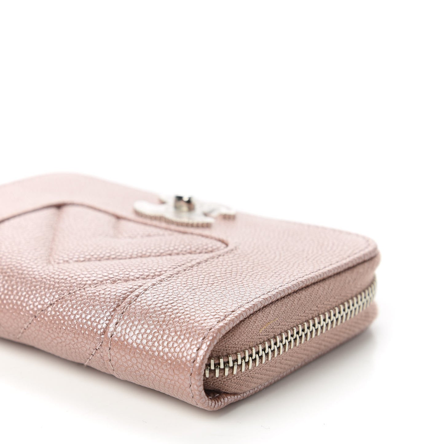 Metallic Caviar Chevron Quilted Vintage Mademoiselle Zip Coin Purse Pink