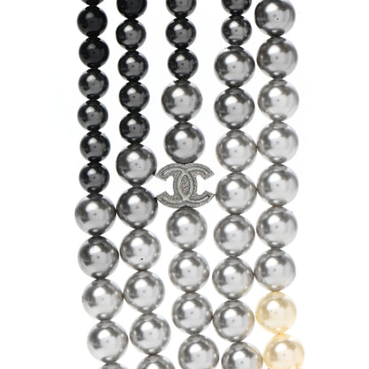 Chanel Graduated Pearl CC Multi Strand Short Necklace Ruthenium Grey Black 4 of 6