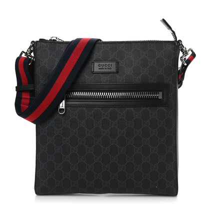 Gucci GG Supreme Monogram Appia Calfskin Web Flat Messenger Bag Black Grey 1 of 10
