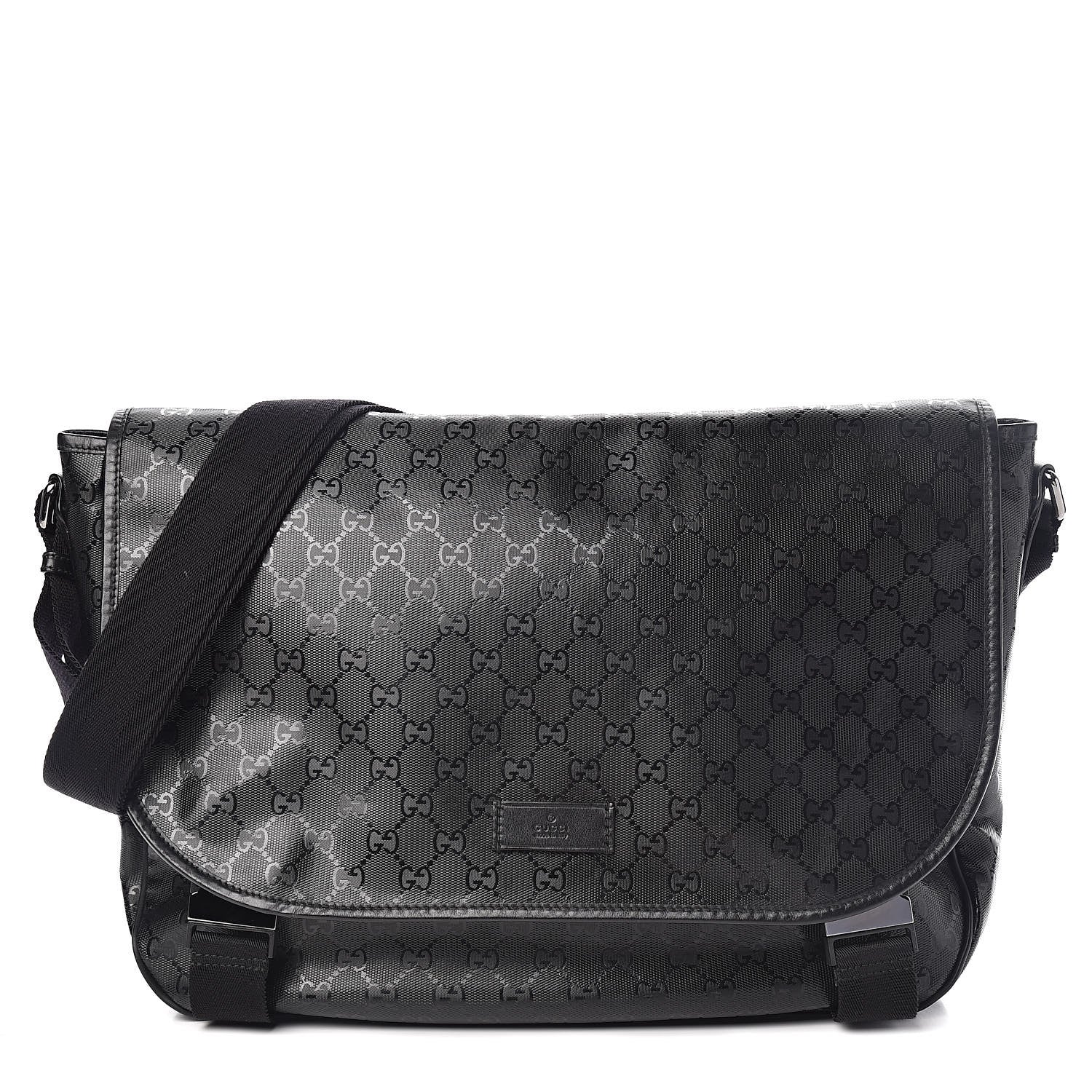 Gucci Imprime Monogram Large Double Buckle Flap Messenger Bag Black 1 of 9