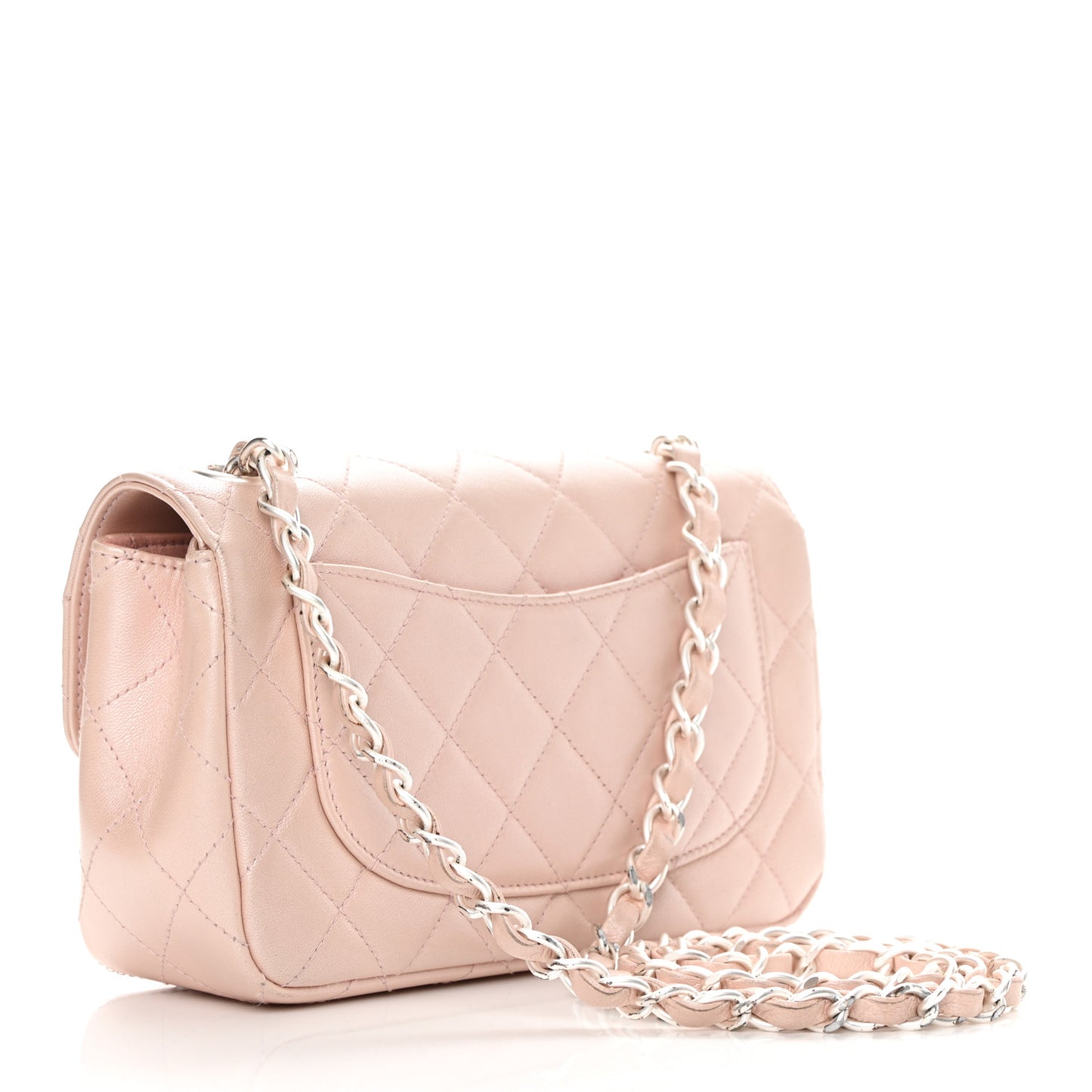 Metallic Lambskin Quilted Extra Mini Rectangular Flap Pink