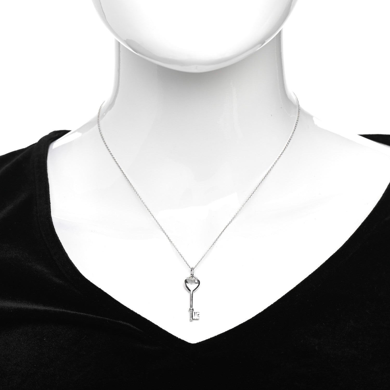 Tiffany Sterling Silver Diamond Heart Key Pendant Necklace 2 of 4