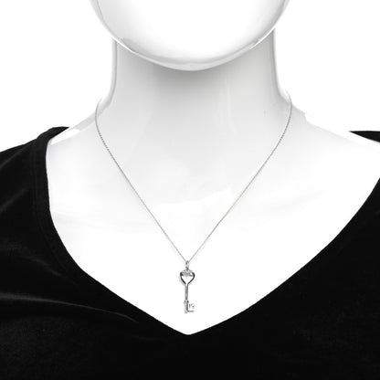 Tiffany Sterling Silver Diamond Heart Key Pendant Necklace 2 of 4
