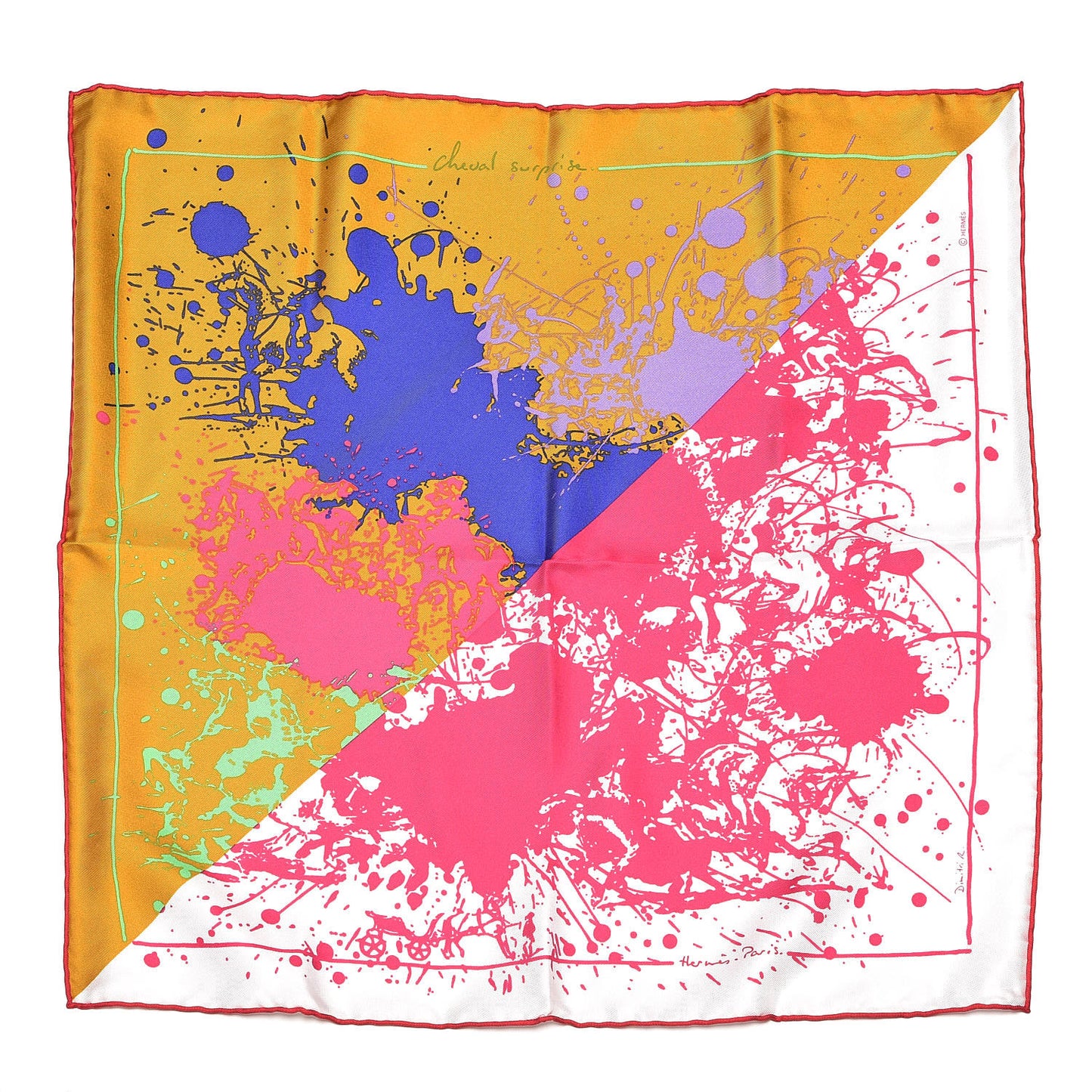 Silk Surprise Remix Pocket Square Ocre Rose Vif Blanc
