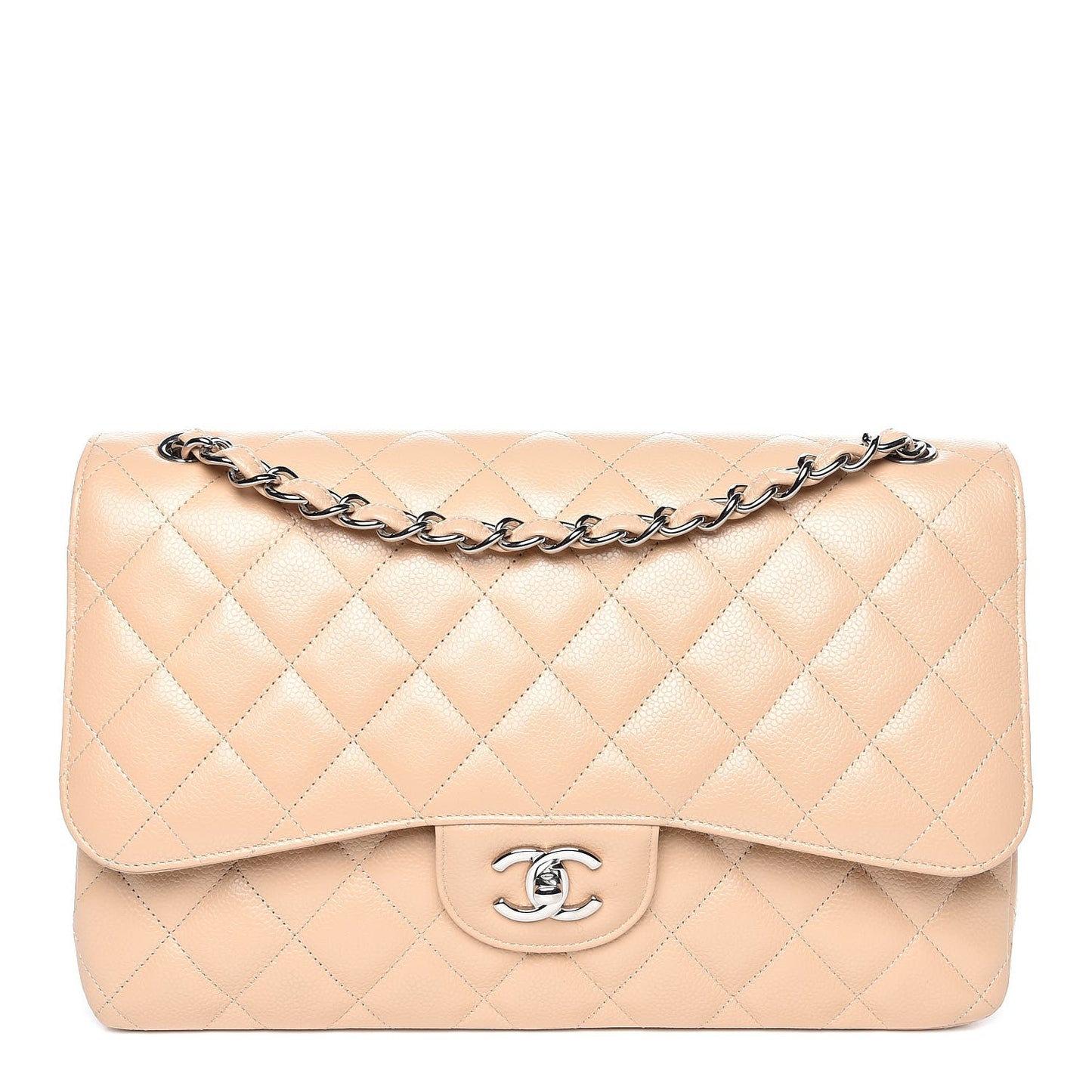 Caviar Quilted Jumbo Double Flap Light Beige