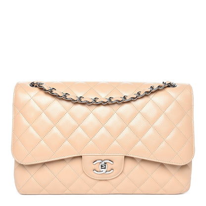 Chanel Caviar Quilted Jumbo Double Flap Light Beige 1 of 14