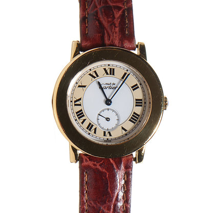 Cartier Sterling Silver Vermeil Alligator 33mm Must De Cartier Quartz Watch Burgundy 1 of 9