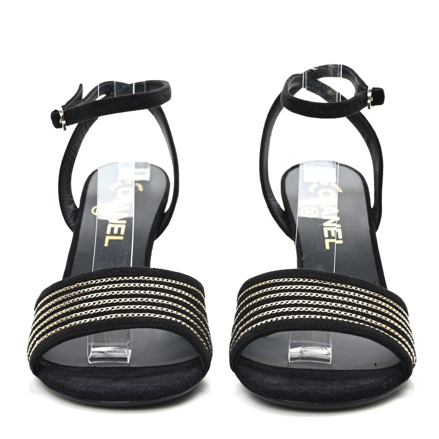 Suede Kidskin Chain Sandals 38 Black