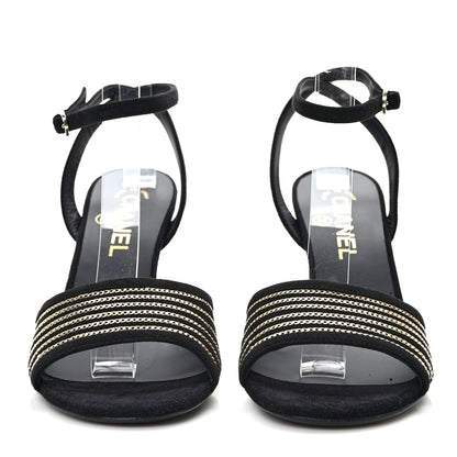Chanel Suede Kidskin Chain Sandals 38 Black 2 of 9
