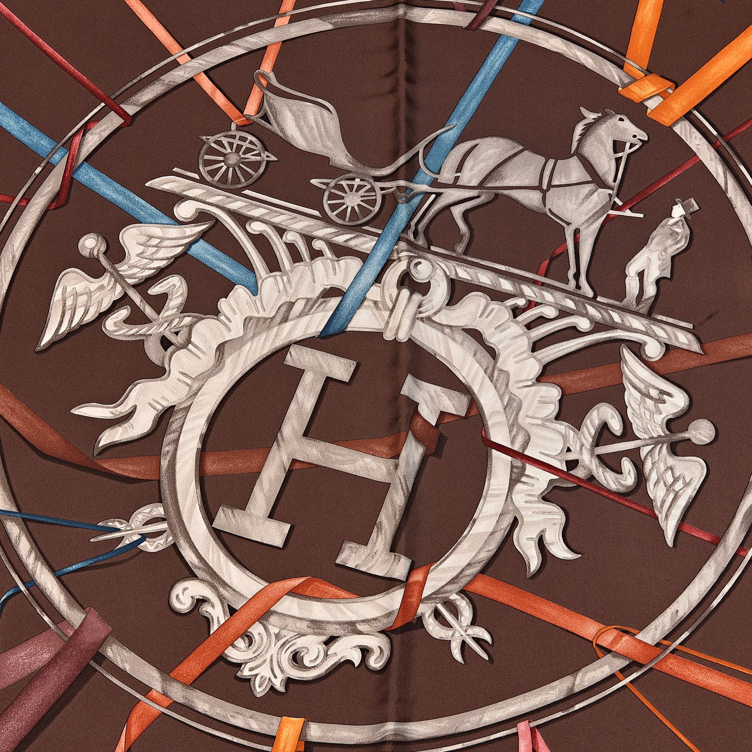 Hermes Silk Attrape Tes Reves Scarf 90 Chocolat Ardoise Taupe 6 of 7