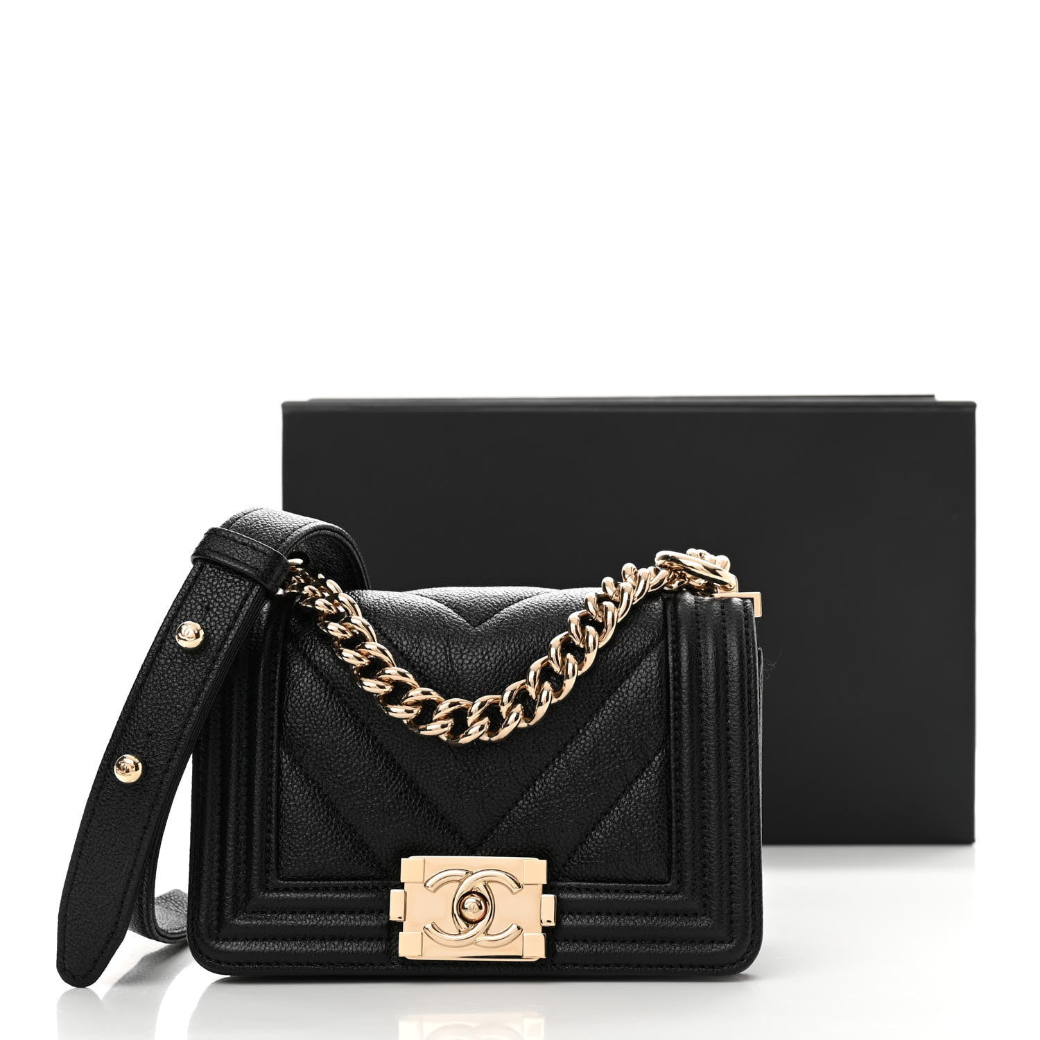 Chanel Caviar Chevron Quilted Mini Boy Flap Black 11 of 11