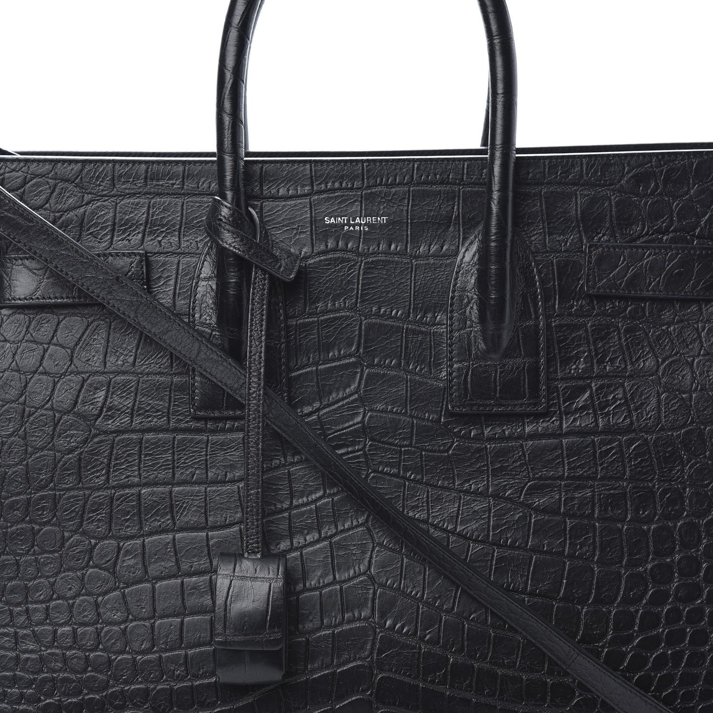 Calfskin Crocodile Embossed Small Sac de Jour Black